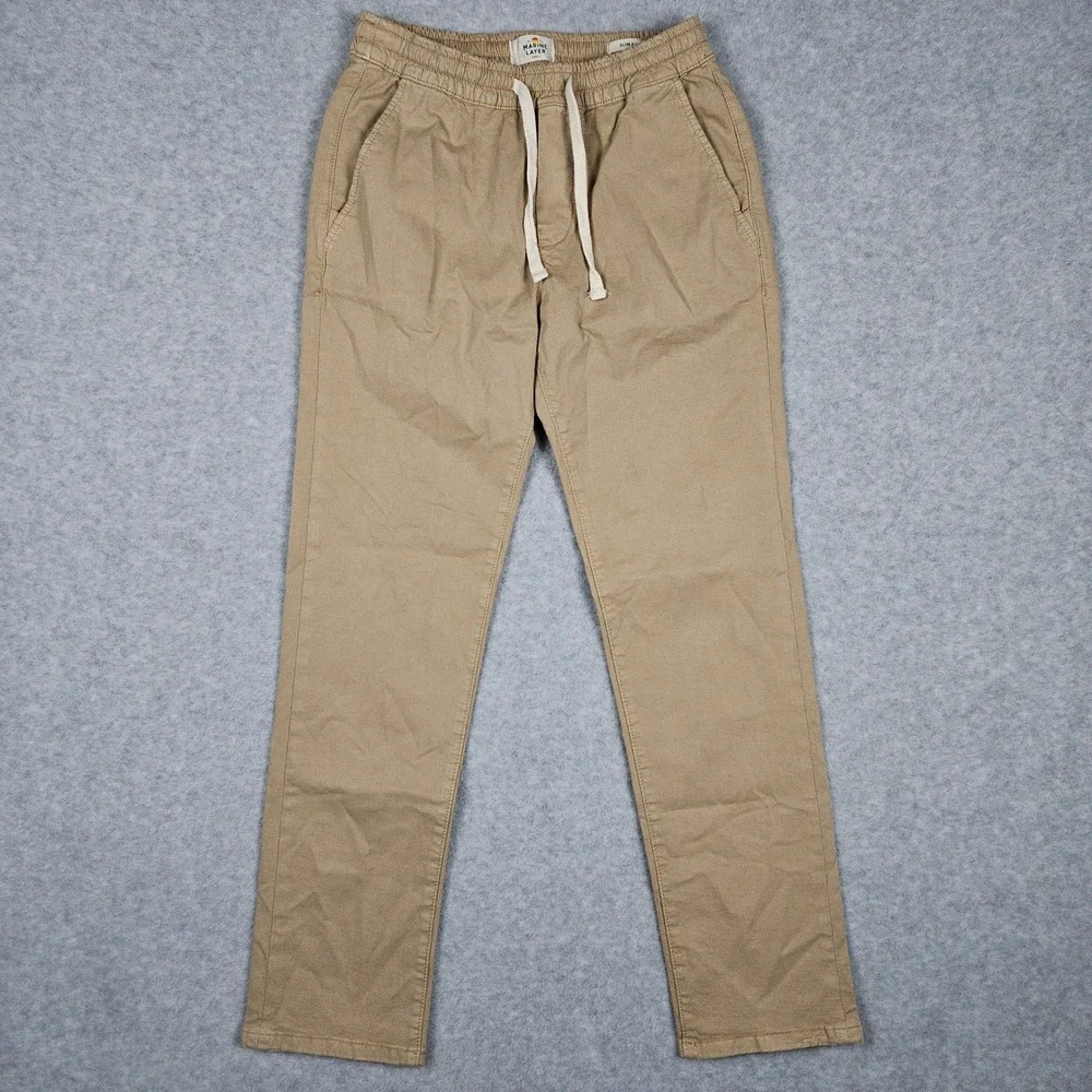 Marine Layer Saturday (Men's Small) Tan Khaki Pants Slim Fit Chino Drawstring
